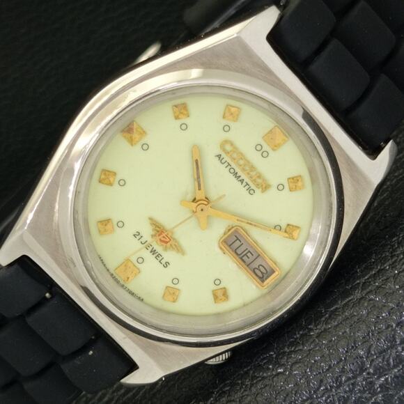 Vintage 1976 Citizen Automatic Mens Silver Watch W/daydate & Radium accents - Picture 1 of 9